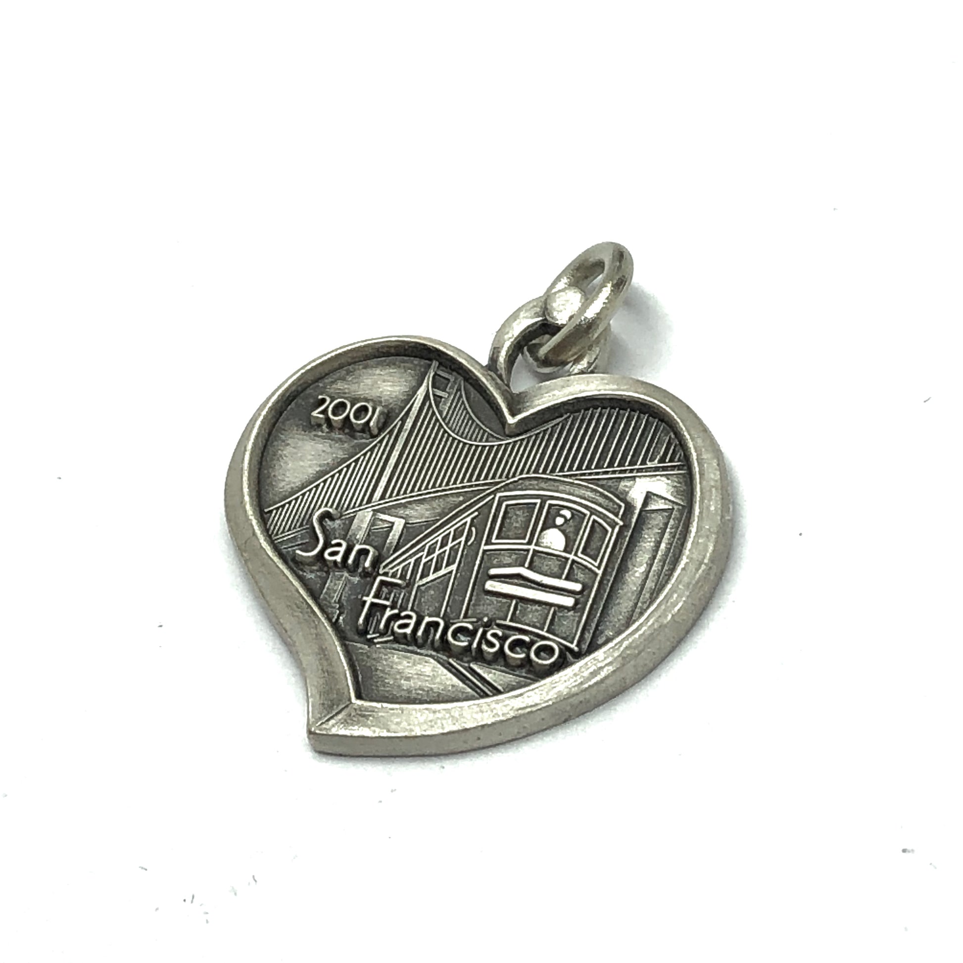 Travel Charm Jewelry, Sterling Silver Vintage 2001 San Francisco California Heart Pendant