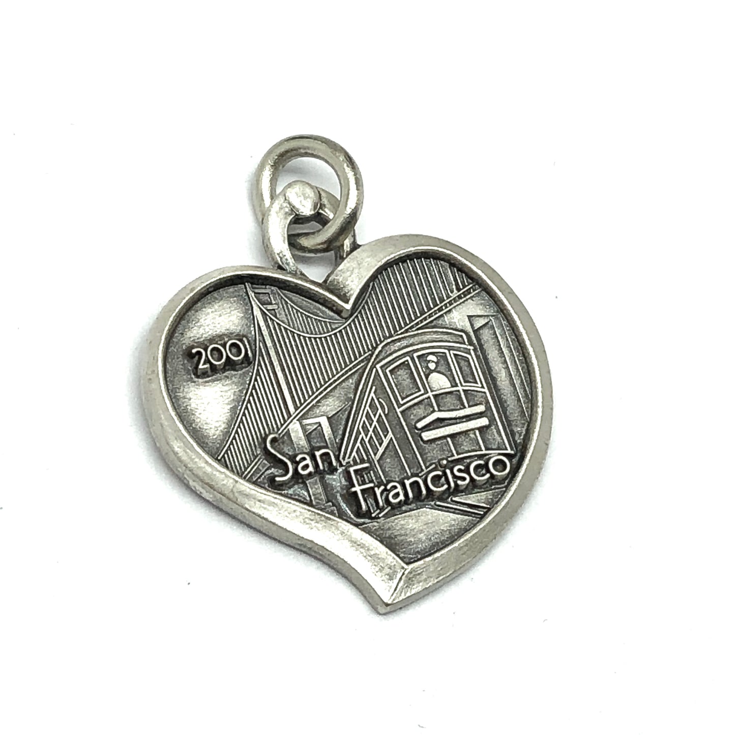 Travel Charm Jewelry, Sterling Silver Vintage 2001 San Francisco California Heart Pendant