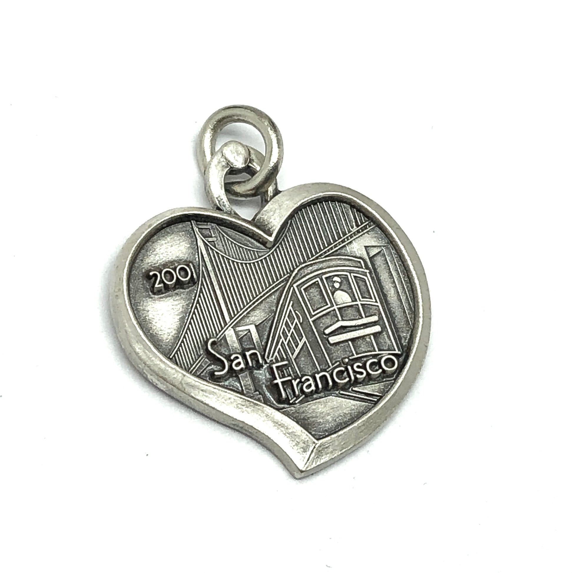 Travel Charm Jewelry, Sterling Silver Vintage 2001 San Francisco California Heart Pendant