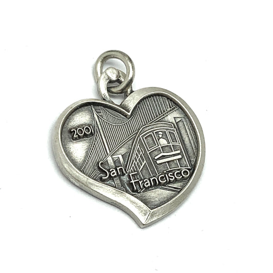 Travel Charm Jewelry, Sterling Silver Vintage 2001 San Francisco California Heart Pendant