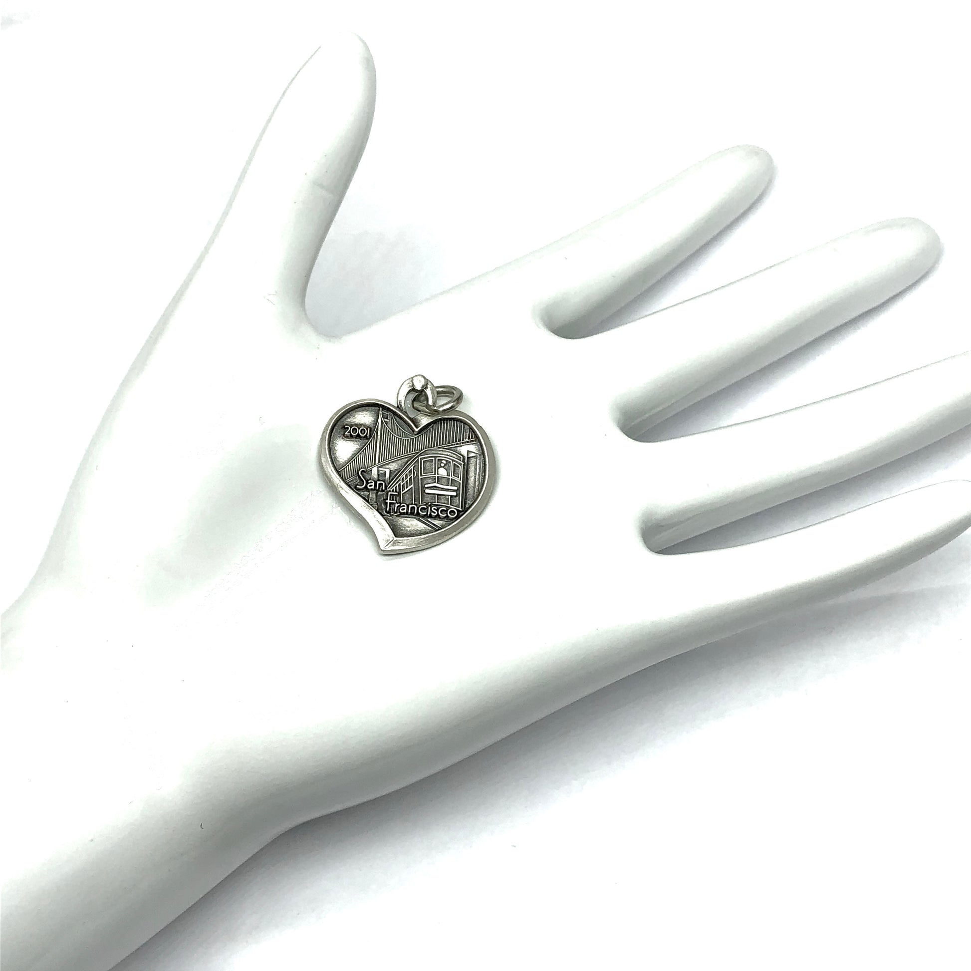 Vintage Jewelry - Sterling Silver 2001 San Francisco Golden Gate Bridge Heart Charm Pendant