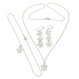 Ankle Bracelet 11.25 in | Matching Set 20" Sterling Silver Plumeria Flower Necklace, Earrings Bracelet Jewelry Set- Blingschlingers Jewelry