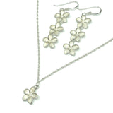 Ankle Bracelet 11.25 in | Matching Set 20" Sterling Silver Plumeria Flower Necklace, Earrings Bracelet Jewelry Set