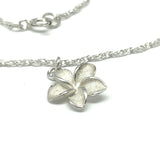 Ankle Bracelet 11.25 in | Matching Set 20" Sterling Silver Plumeria Flower Necklace, Earrings Bracelet Jewelry Set
