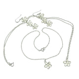 Ankle Bracelet 11.25 in | Matching Set 20" Sterling Silver Plumeria Flower Necklace, Earrings Bracelet Jewelry Set