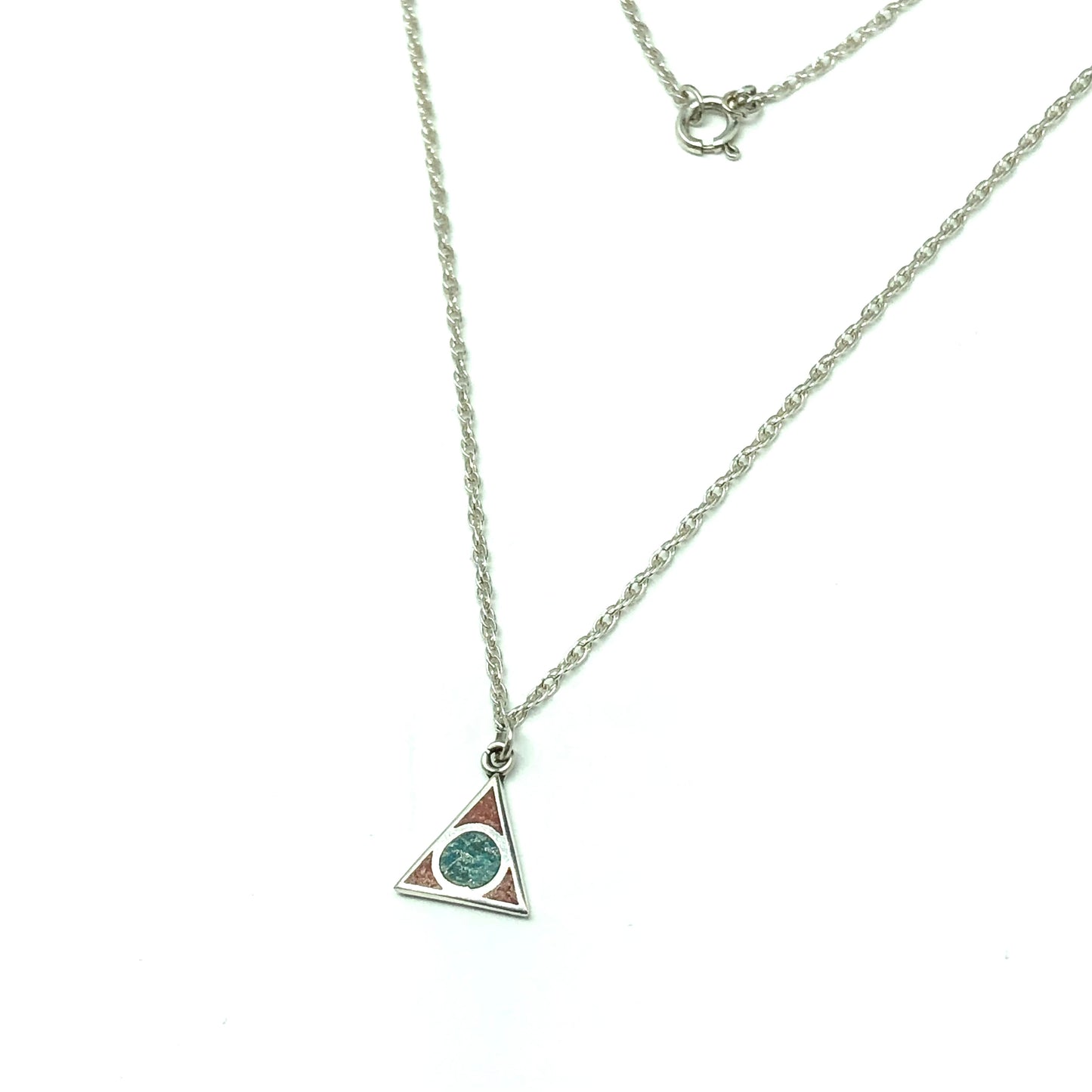Jewelry - Womens 20in Sterling Silver Small Green Turquoise Triangle Charm Layering Chain Necklace