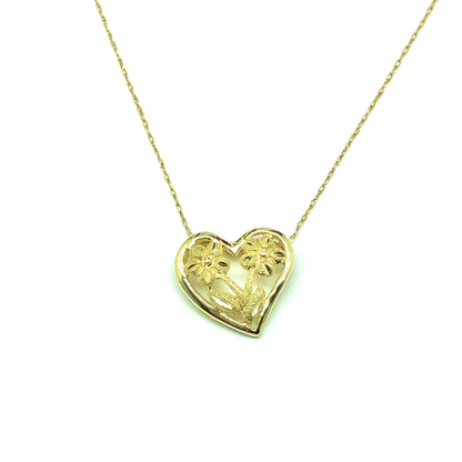 Jewelry 10k Gold Glittery Cut-out Flower Design Heart Pendant - Blingschlingers Jewelry