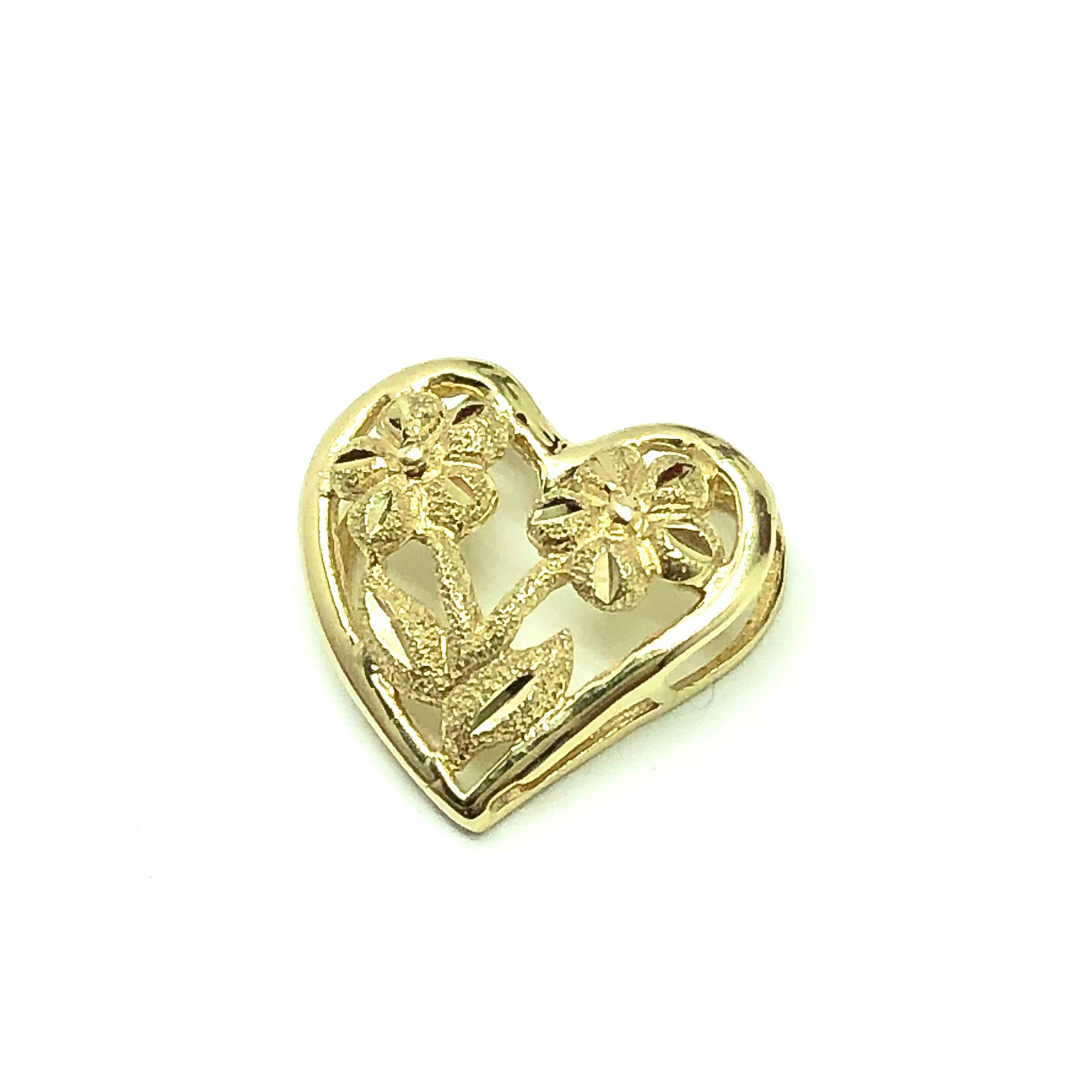 Jewelry 10k Gold Glittery Cut-out Flower Design Heart Pendant