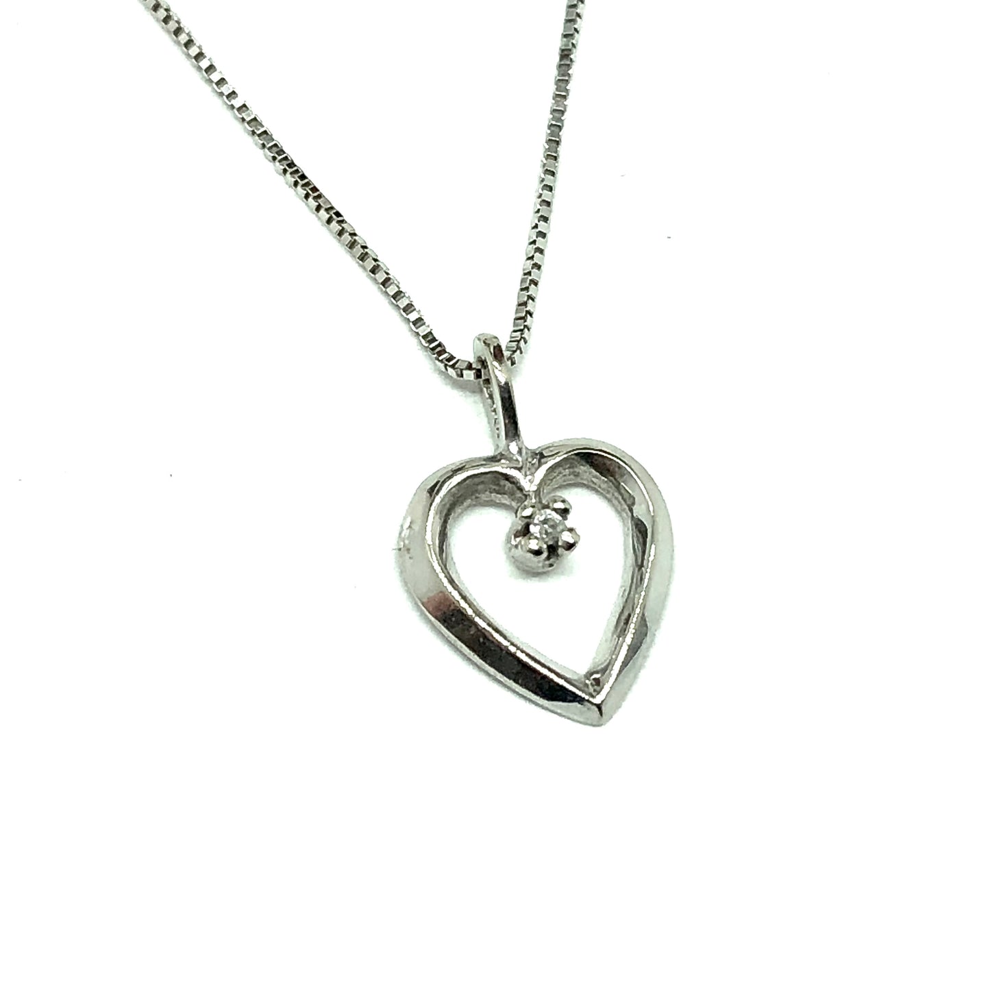 Jewelry used - Dainty 10k White Gold Open Heart Diamond Pendant