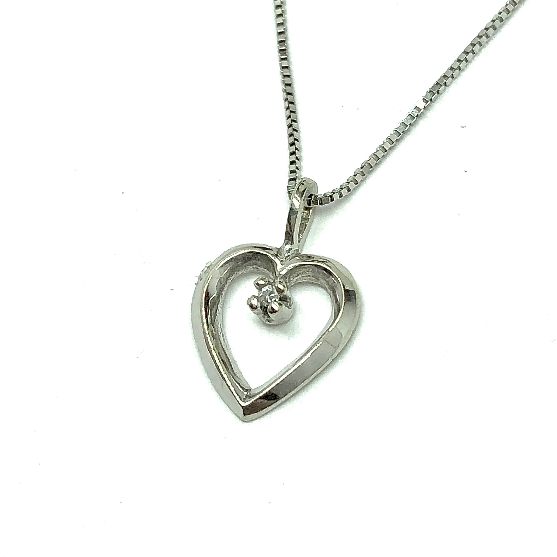 Jewelry used - Dainty 10k White Gold Open Heart Diamond Pendant