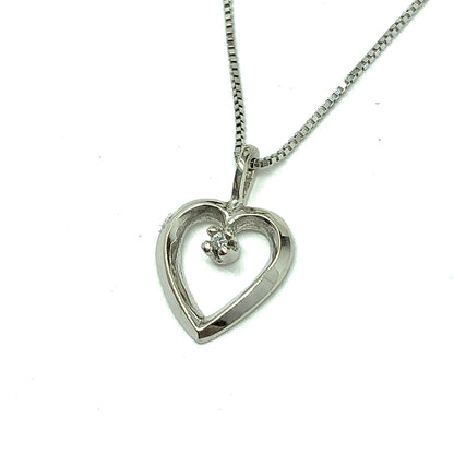 Jewelry used - Dainty 10k White Gold Open Heart Diamond Pendant