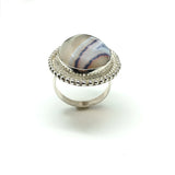 Rings | Mens Womens Striking Sterling Silver Denim Blue Banded Agate Stone Ring
