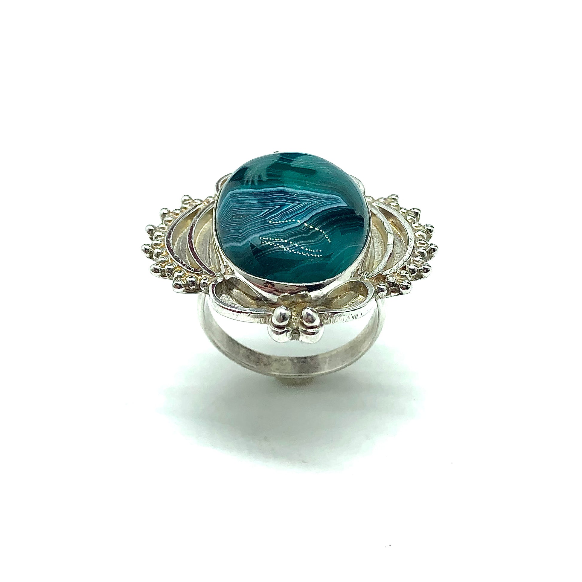 Rings Womens Sterling Silver Chunky Teal Green Banded Agate Stone Ring 9.5 | Discount Jewelry online at Blingschlingers.com