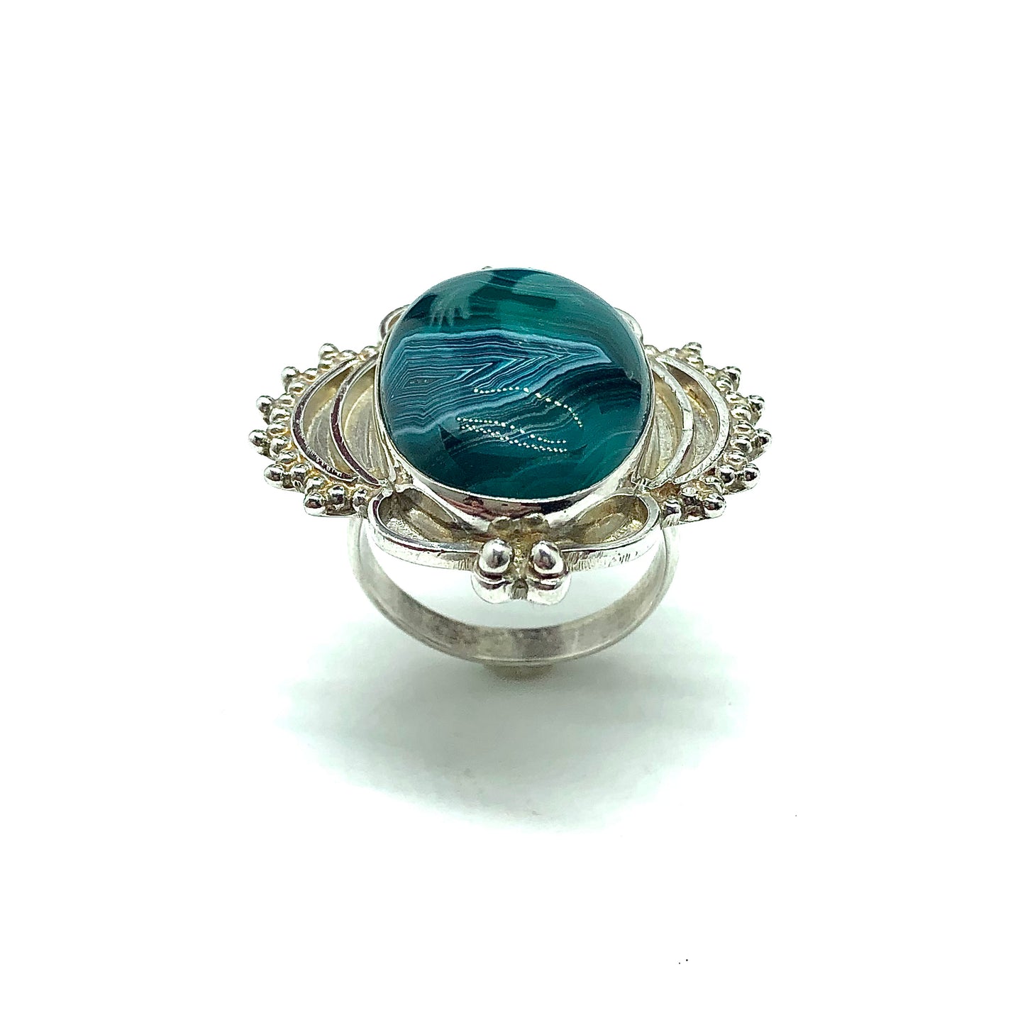 Rings Womens Sterling Silver Chunky Teal Green Banded Agate Stone Ring 9.5 | Discount Jewelry online at Blingschlingers.com