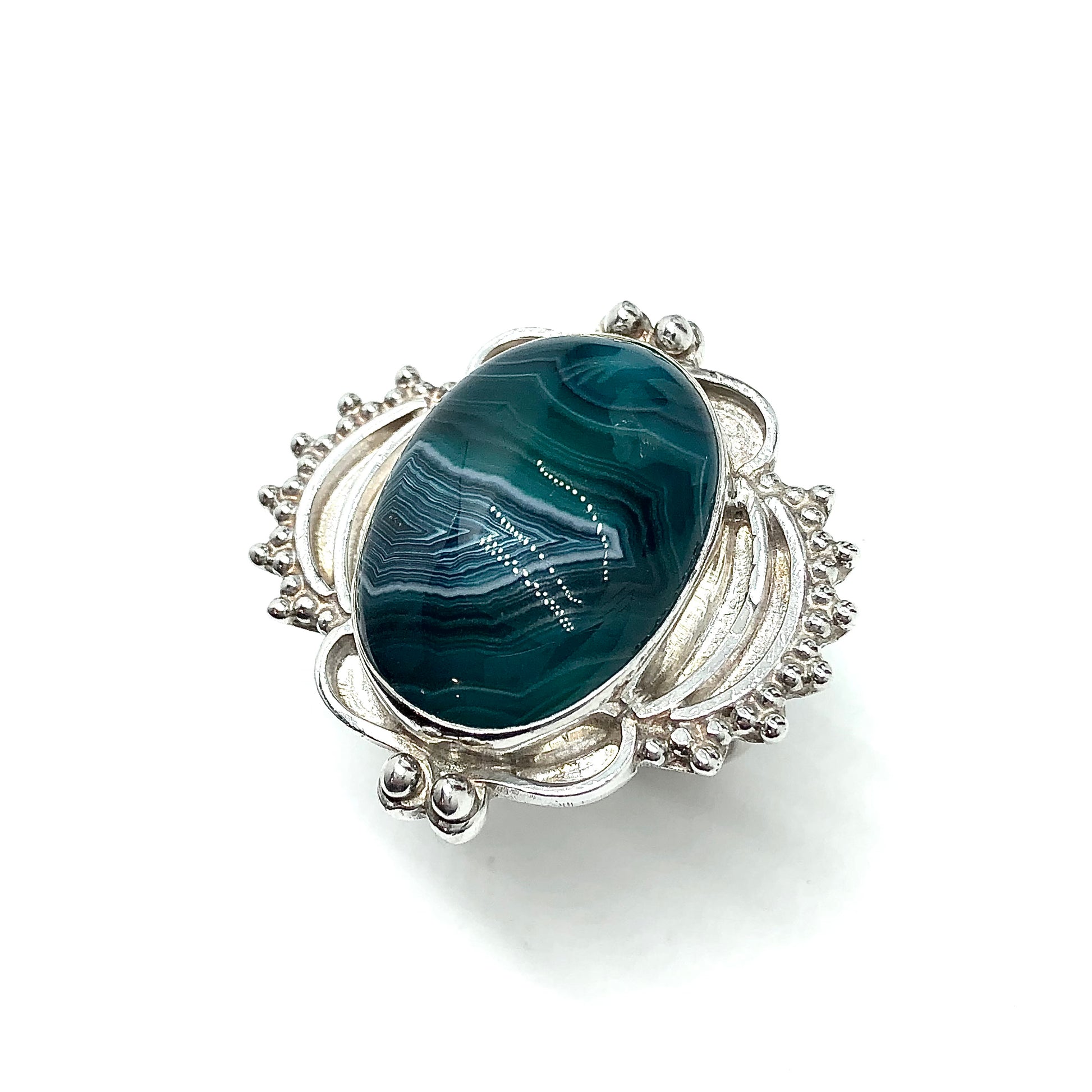 Trendy Rings Sterling Silver Teal Agate Stone Bold Boho Style 9.5 - Blingschlingers Discount Jewelry
