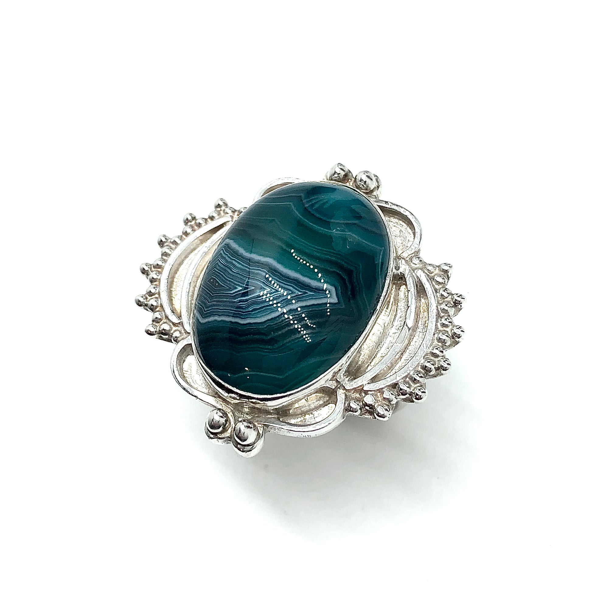 Trendy Rings Sterling Silver Teal Agate Stone Bold Boho Style 9.5 - Blingschlingers Discount Jewelry
