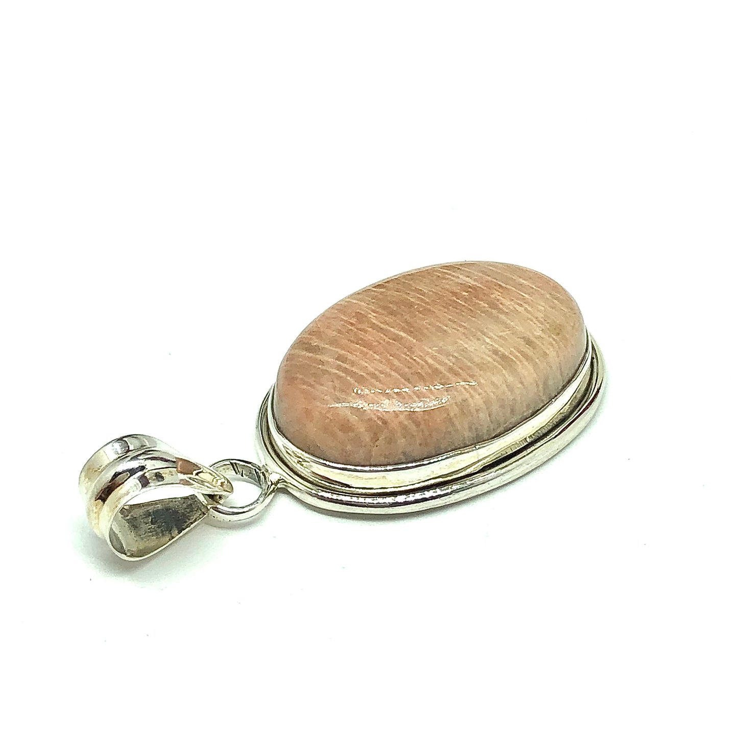 Sterling Silver Banded Neutral Tone Oval Cut Stone Pendant