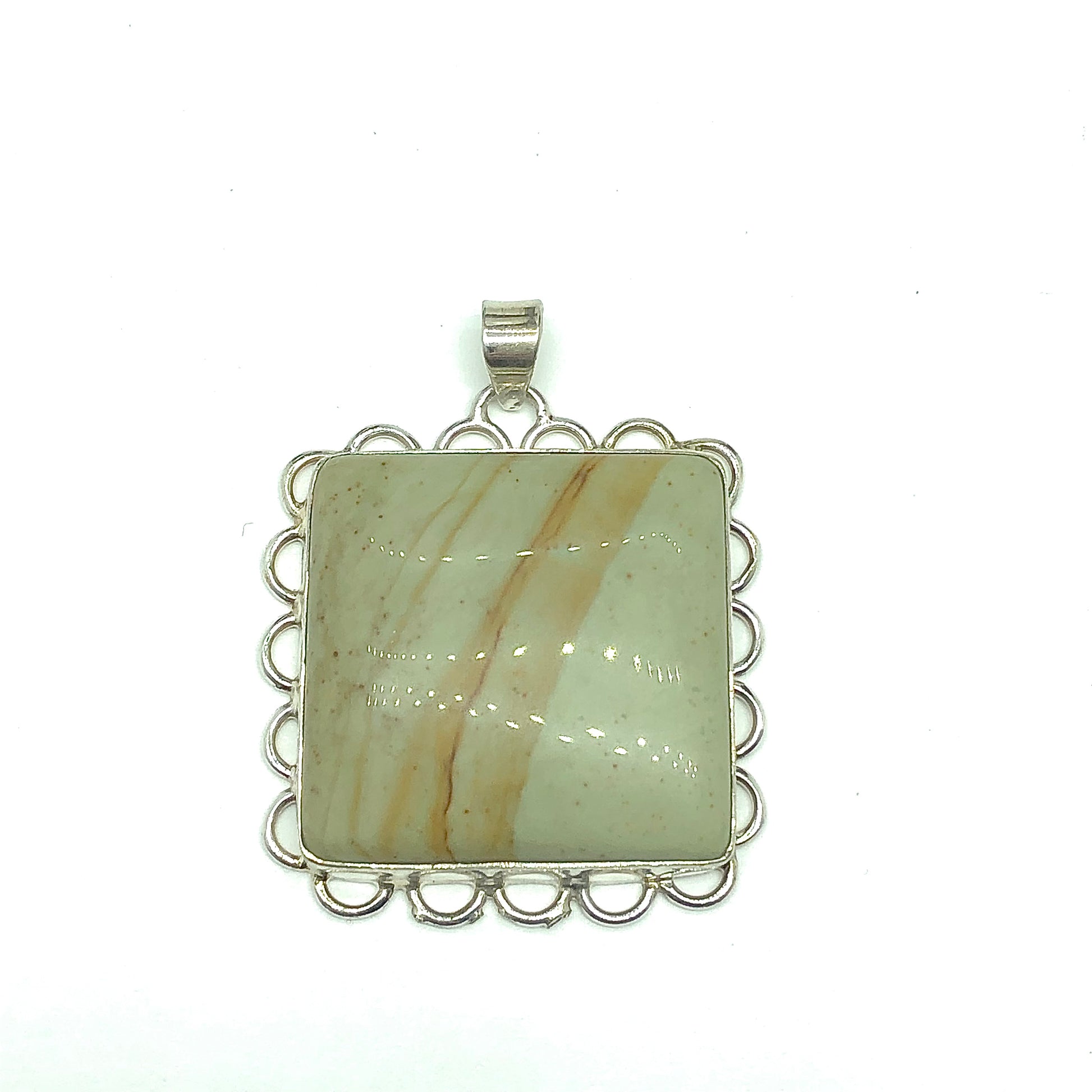 Jewelry | Big Bold Sterling Silver Tea Green Picture Jasper Stone Pendant