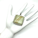 Jewelry | Big Bold Sterling Silver Tea Green Picture Jasper Stone Pendant - Blingschlingers Jewelry