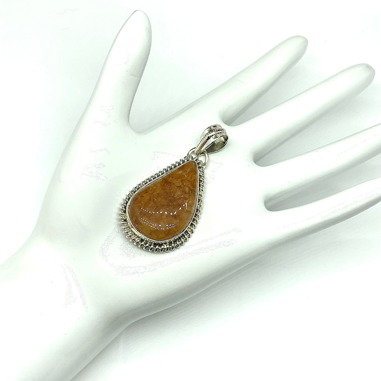 Large Sterling Silver Golden Amber Quartz Stone Pendant