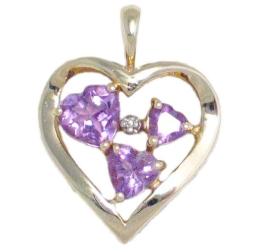 Gold Heart Pendant Purple Amethyst Gemstone Diamond 10k Gold Pendant