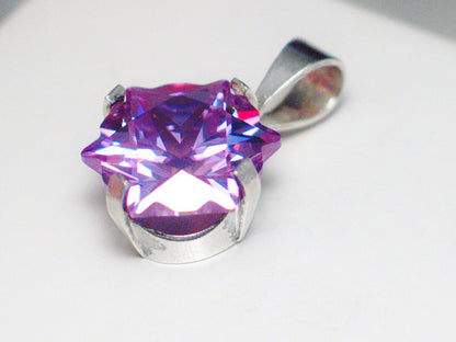 Sone Pendant, Sterling Silver Sparkly Purple Fantasy cut Star CZ Pendant
