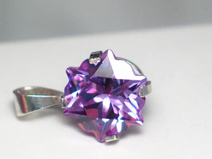 Sone Pendant, Sterling Silver Sparkly Purple Fantasy cut Star CZ Pendant