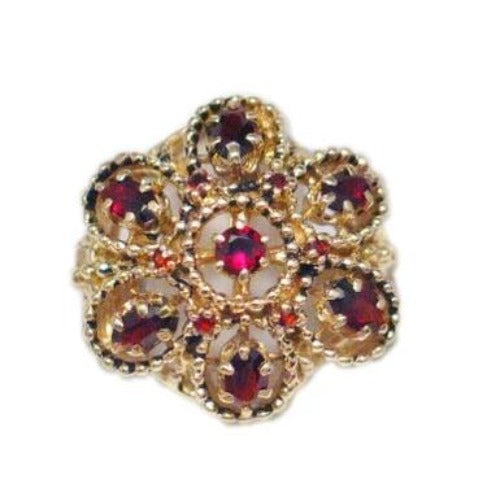 14k Gold Ring, Womens sz 9.5 Red Garnet Gemstone Flower Cluster Cocktail Statement Ring - Discount Estate Jewelry