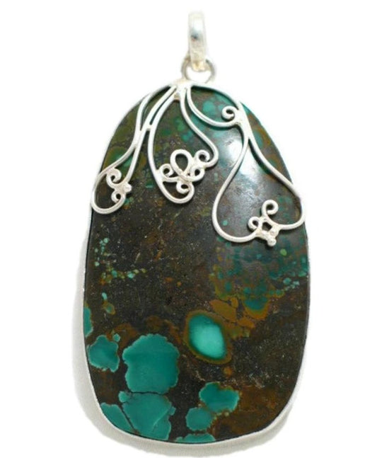 Silver Pendants | Womens Large Sterling Silver Turquoise Big Pendant, The Lagoon - Turquoise Chrysocolla Stone Focal Style Sterling Silver Pendant Stone Pendant | Jewelry