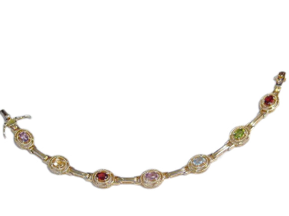 Silver Bracelets | Sterling Silver Multi Gemstone Tennis Bracelet 7.5