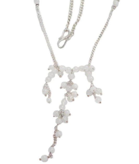 Tassel Necklace, Womens Beaded White Moonstone Stone Tassel Necklace