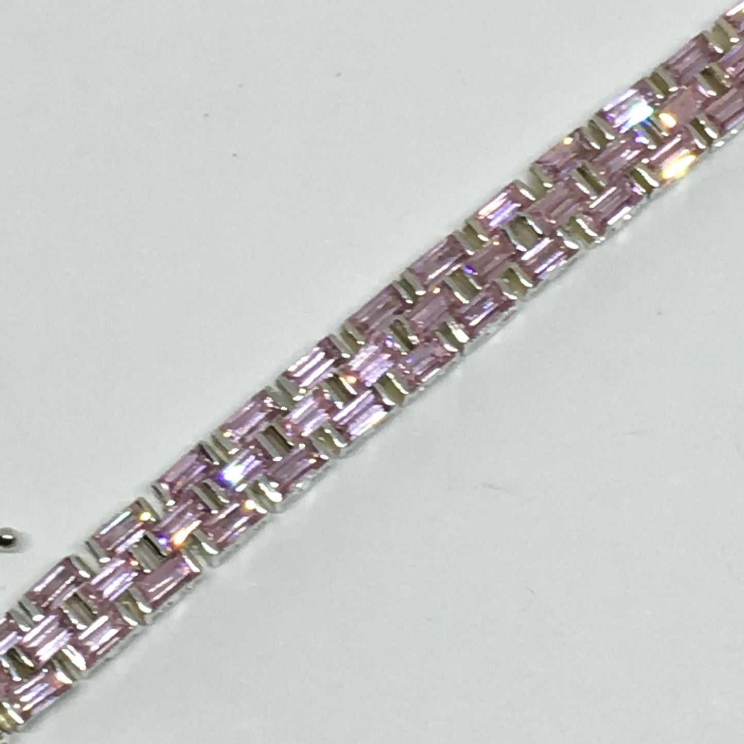 Jewelry > Bracelet - Womens Sterling Silver Sparkly Pink Cubic Zirconia Stone Tennis Bracelet