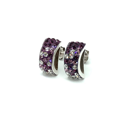 Sterling Silver Unique Style Sparkly Purple Ombre Crystal Earrings