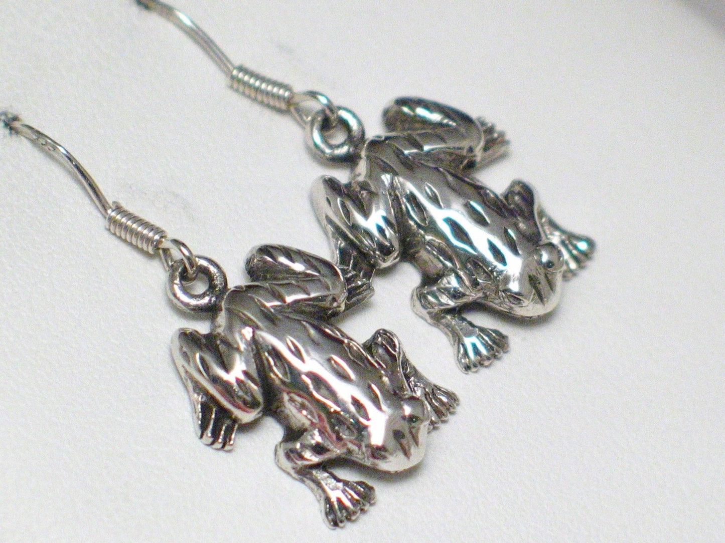 Dangle Earrings, Sterling Silver Unique 3D Frog Charm Earrings