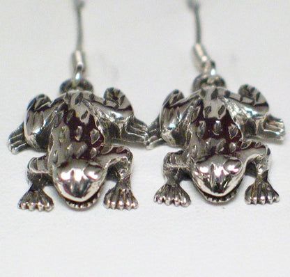 Silver Earrings | Sterling 3D Frog Charm Dangle Earrings | Discount Overstock Jewelry