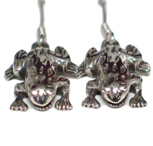 Dangle Earrings, Sterling Silver Unique 3D Frog Charm Earrings