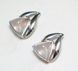 Silver Earrings | Sterling Fancy Torpedo Cut Rose Quartz Stud Earrings | Womens Discount Jewelry online at Blingschlingers.com