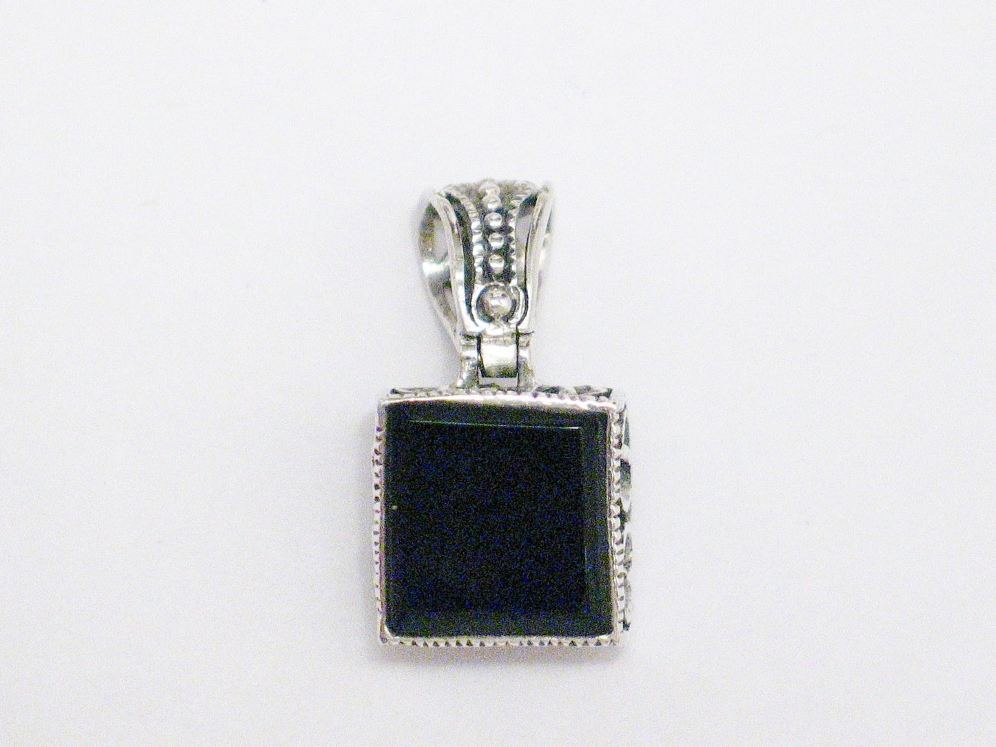 Pendant, Sterling Silver Reversible Filigree Black Stone Pendant
