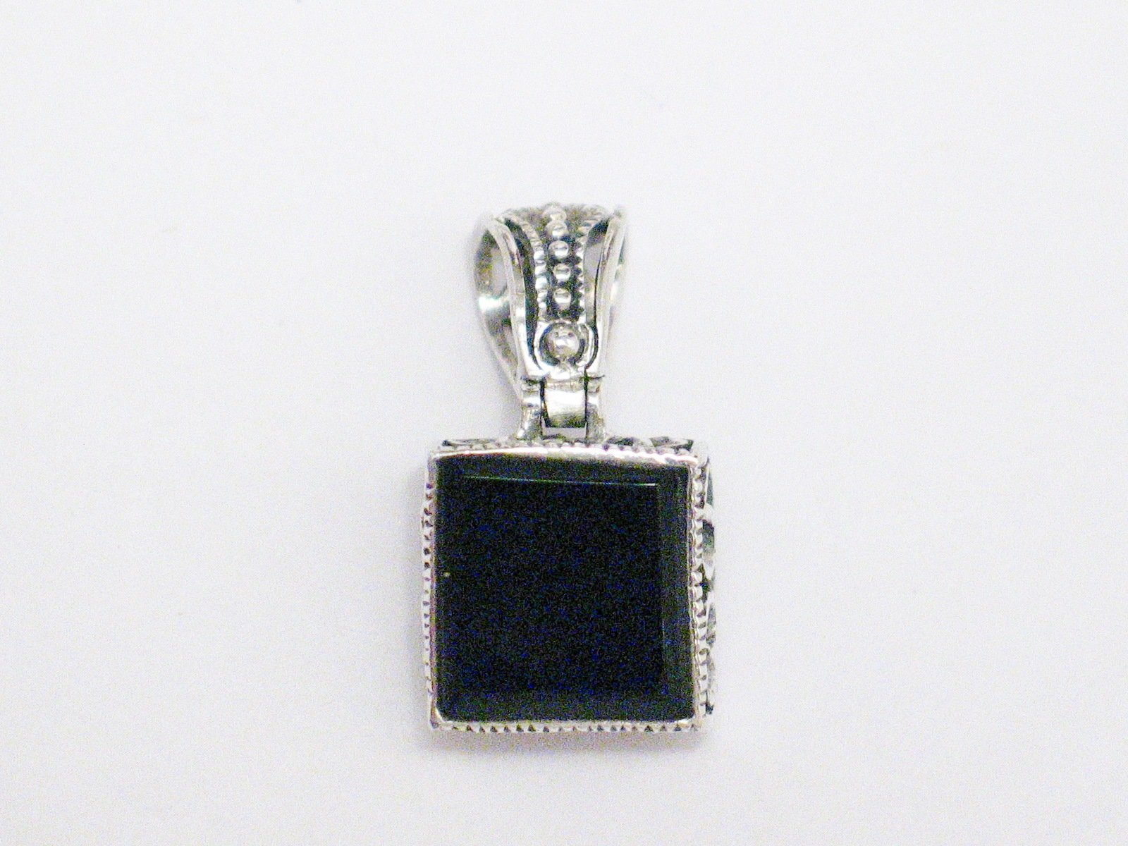 Pendant, Sterling Silver Reversible Filigree Black Stone Pendant