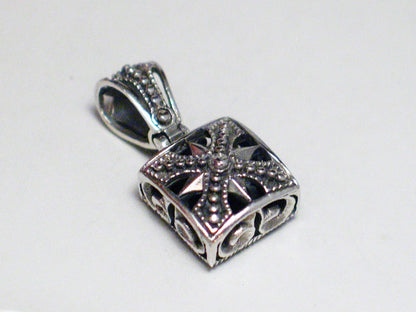 Pendant, Sterling Silver Reversible Filigree Black Stone Pendant