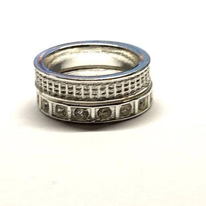 Used Jewelry - Womens set of 2 Silver Shimmery Rhinestone Stacking Band Ring