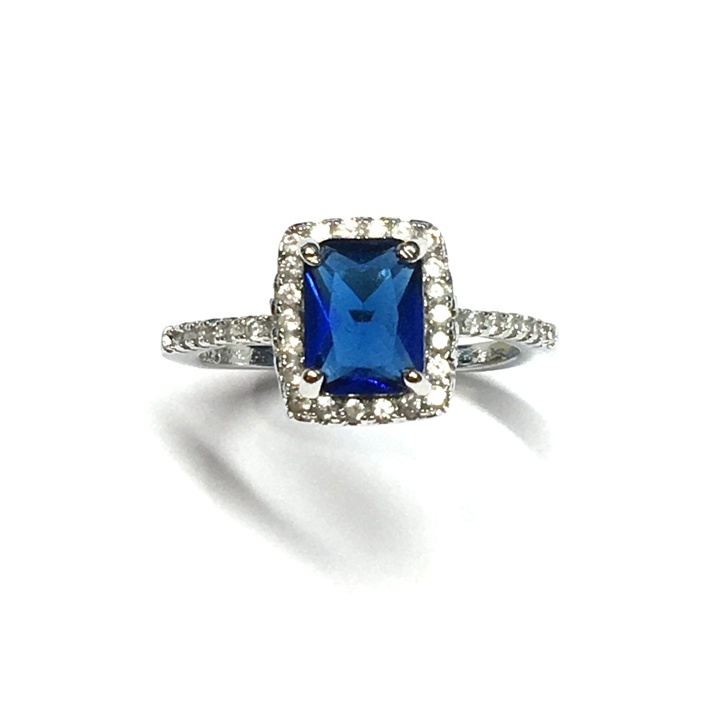 Pre-owned Jewelry - Womens sz 7.5 Sapphire Blue Cz Halo Ring