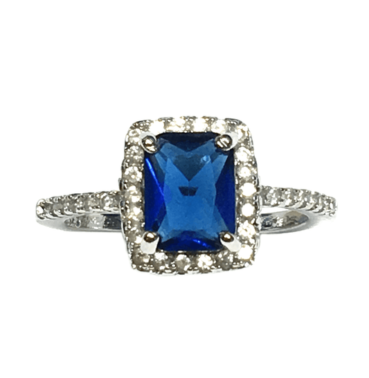 Fashion Ring - Womens Silver sz7.5 Sapphire Blue Cz Halo Ring - Estate Costume Jewelry online