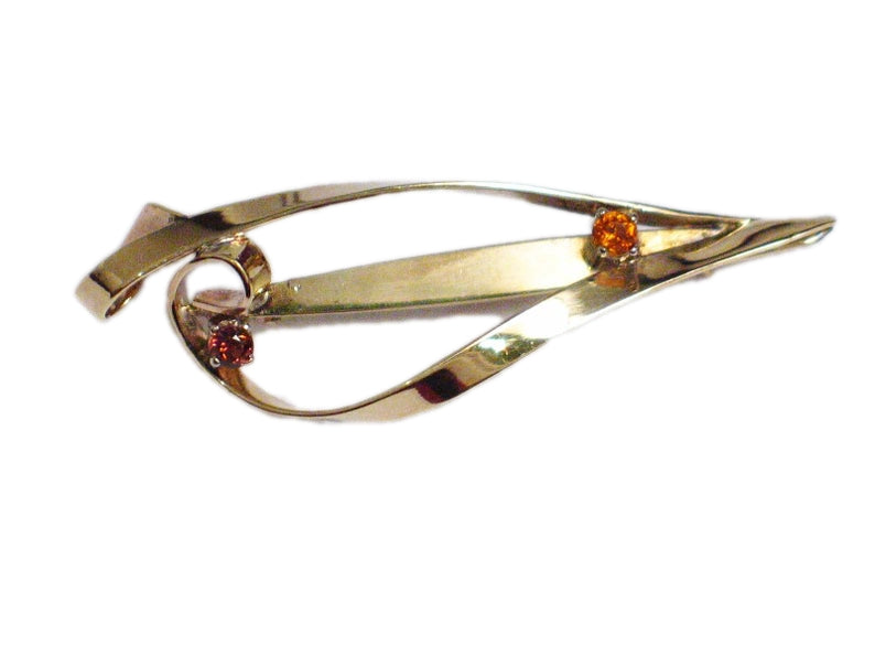 Gold Brooch / Lapel Pin | Vintage 8kt Gold Flowing Design Citrine Garnet Stone Brooch / Lapel Pin | Jewelry