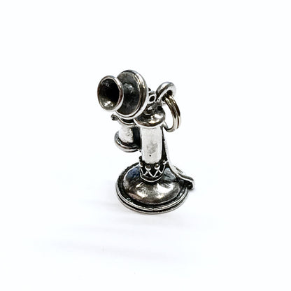For Sale, Sterling Silver Bracelet Charm, Vintage Beau Stick Phone 3d Silver Charm