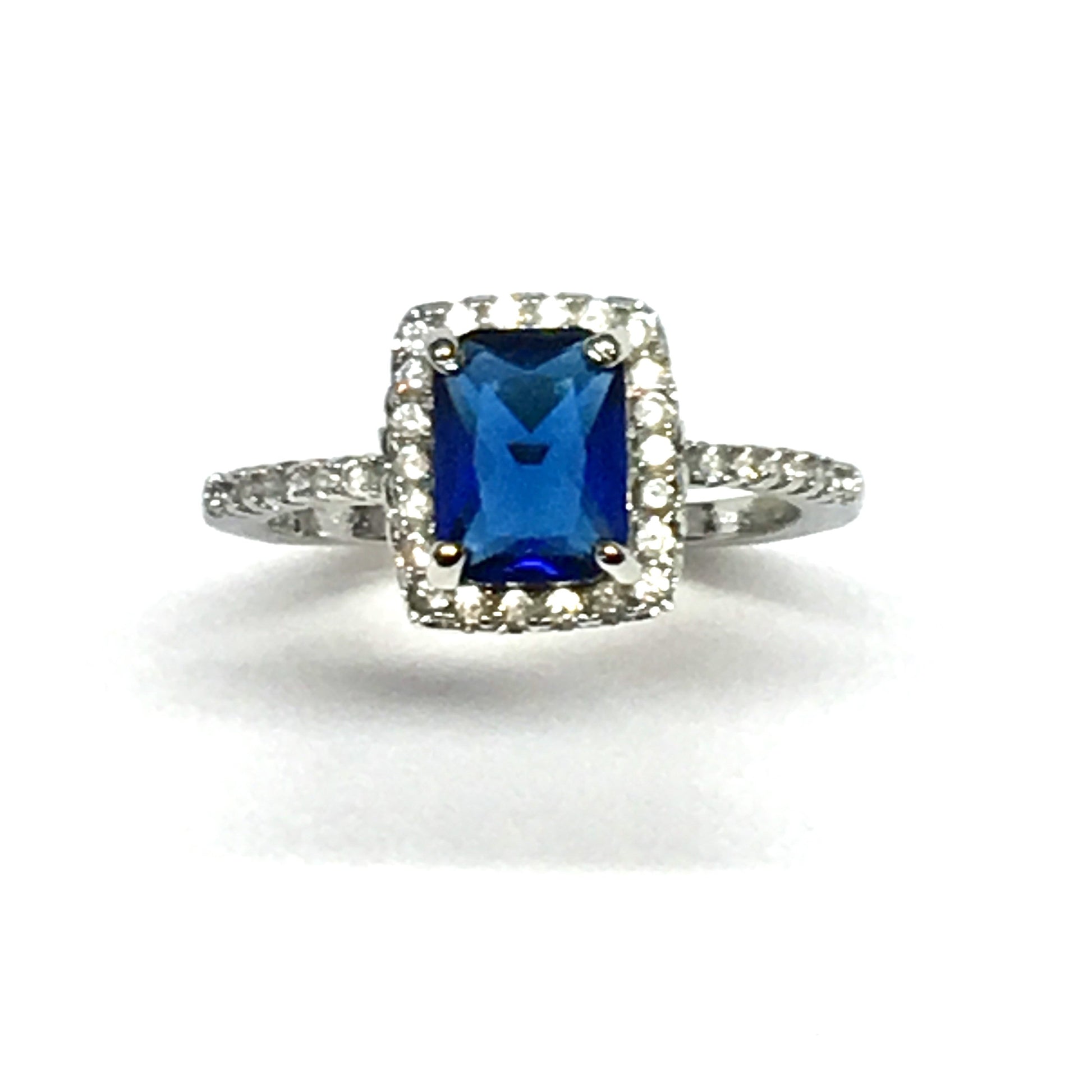 Pre-owned Jewelry - Womens sz 7.5 Sapphire Blue Cz Halo Ring