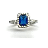 Pre-owned Jewelry - Womens sz 7.5 Sapphire Blue Cz Halo Ring