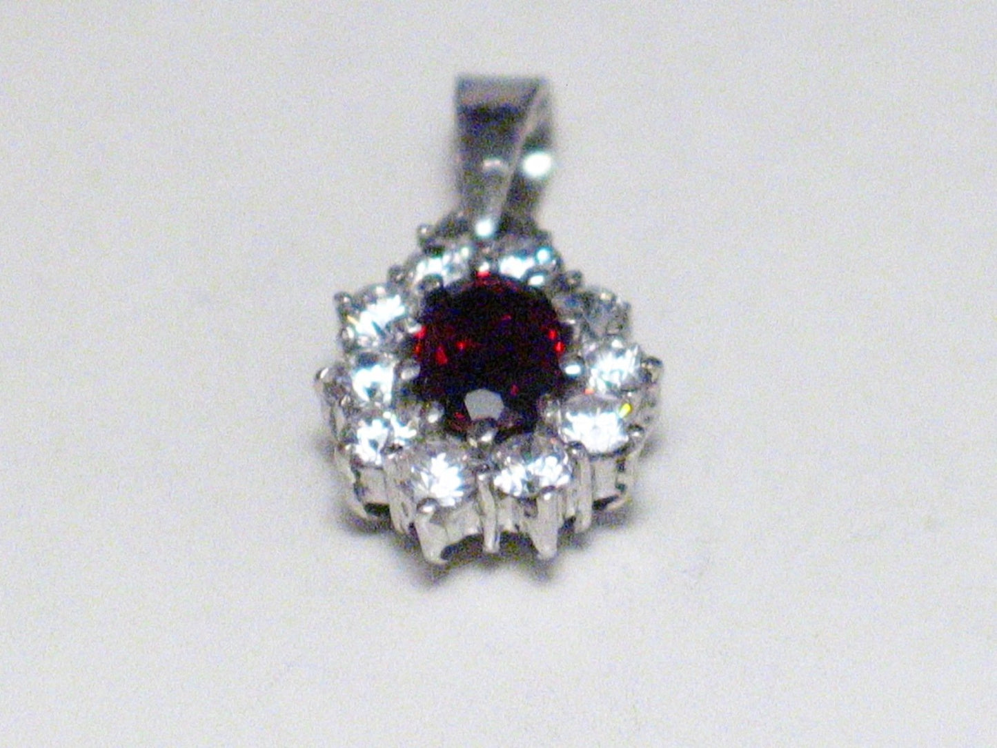 Sterling Silver Pendant, Shimmery Petite Garnet Red Cz Stone Pendant