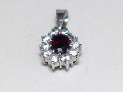 Sterling Silver Pendant, Shimmery Petite Garnet Red Cz Stone Pendant