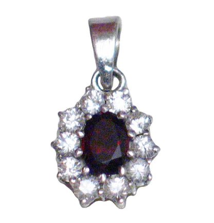 Sterling Silver Pendant, Shimmery Petite Garnet Red Cz Stone Pendant